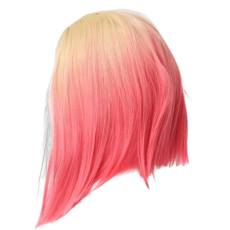 Peruca de fibra sintética reta curta, renda pequena, cabelo rosa Ombre, Bob Head Wig para evento, vestir e boate