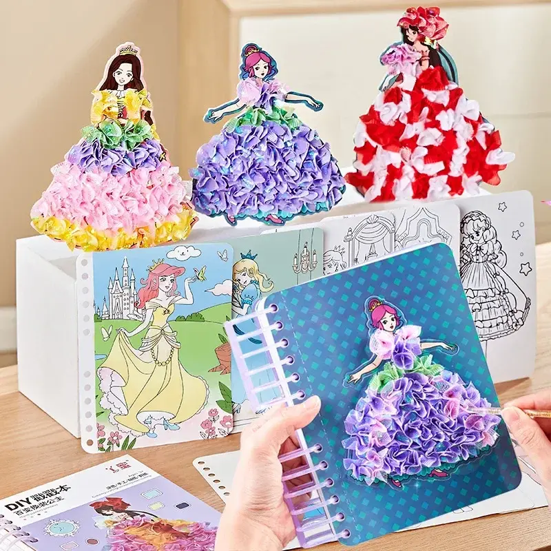 Children DIY Painting Sticker Craft Toys Kids Art Girls Poking Painting Princess Handmade Educational Magical Children Gifts
