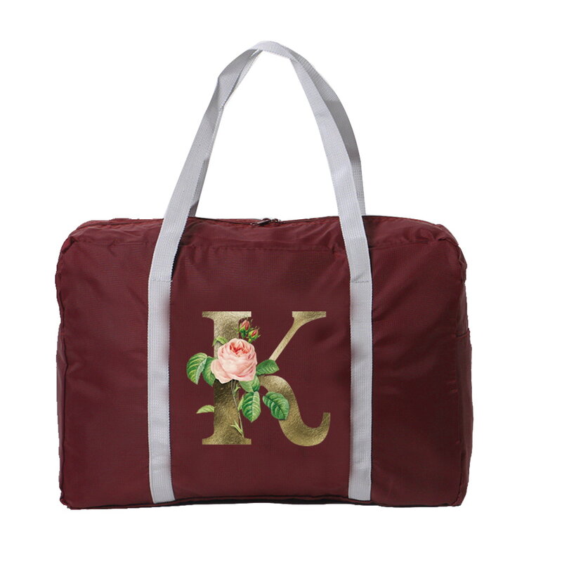 Bolsas de viaje plegables de nailon para mujer, bolso de gran capacidad, equipaje, impermeable, serie de letras de flor dorada, 2022