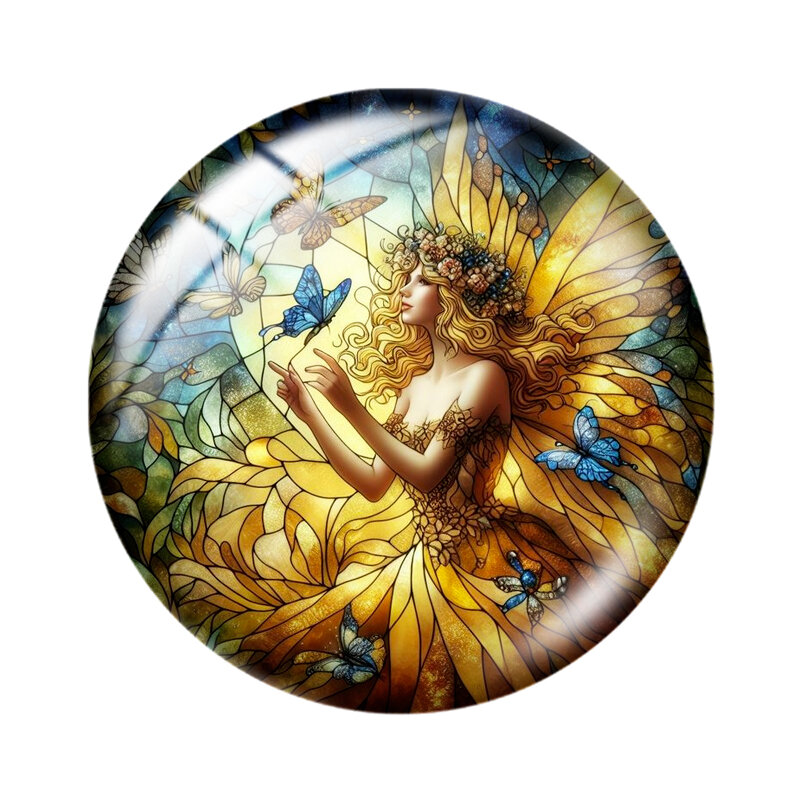 Colorful Painting Flower Fairy 12mm/16mm/18mm/25mm Round Photo Glass Cabochon Demo Flat Back Making findings