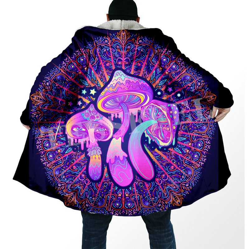 Jamur Tanaman Hutan Jamur Trippy Abstrak Psikedelik Hippie 3DPrint Jaket Musim Dingin Kasual Hoody Jubah Bulu Mantel Y