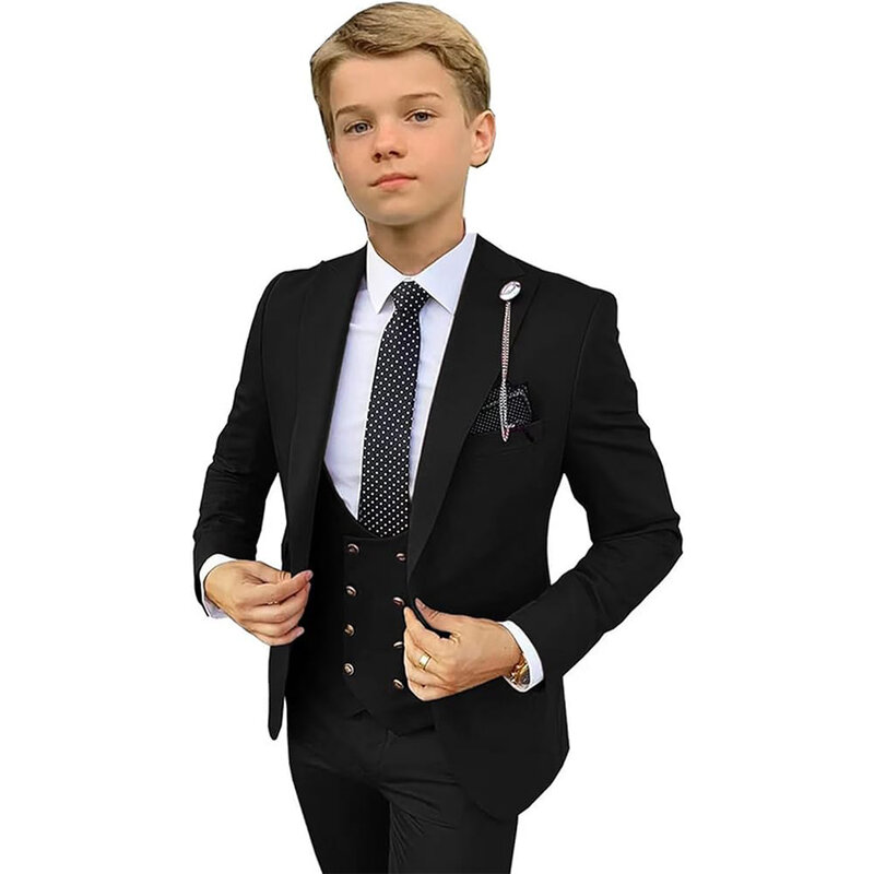 Formalnym garnitur dla chłopca 3 sztuki klapa zamknięta kurtka z dekoltem kamizelka Slim Fit kostium stroje dla chłopców elegancki luksusowy smoking dla dzieci