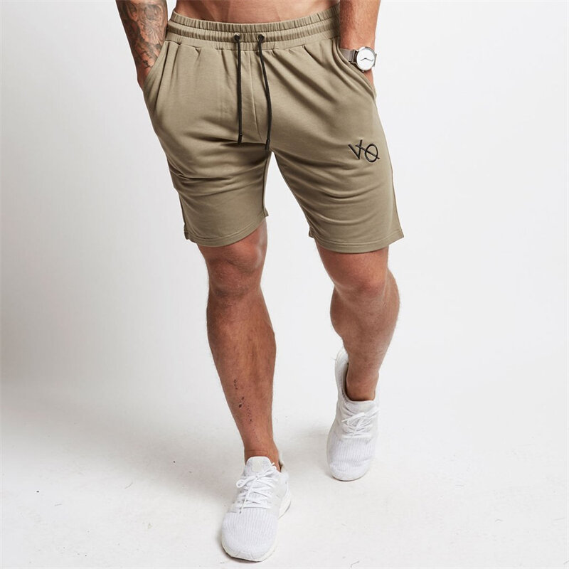 Cotton khaki Slim shorts Fashion Casual Men's quarter pants Embroidered Fitness Sweatpants Jogger running exercise menswear