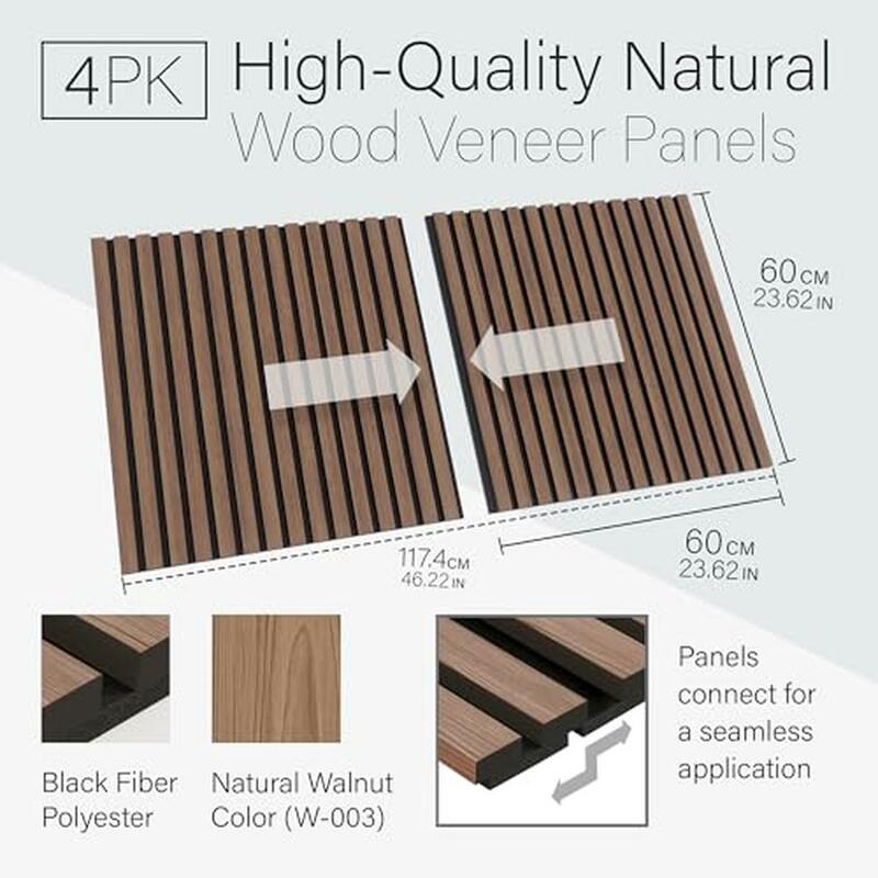 Wood Wall Panels Soundproof Interior Design DIY 4 Panels Natural Walnut 23.6x23.62" 15.50 sq ft Coverage