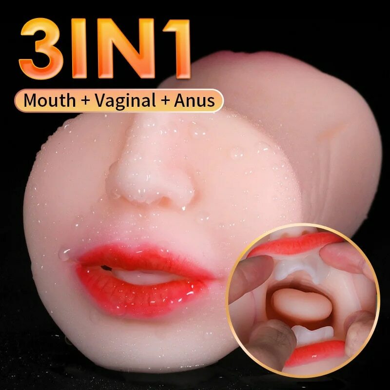Zabawki erotyczne 3 w 1. masturbacja dla mężczyzn Głębokie gardło Sztuczna prawdziwa cipka Oralny męski masturbator Blowjob Realistyczna gumowa pochwa