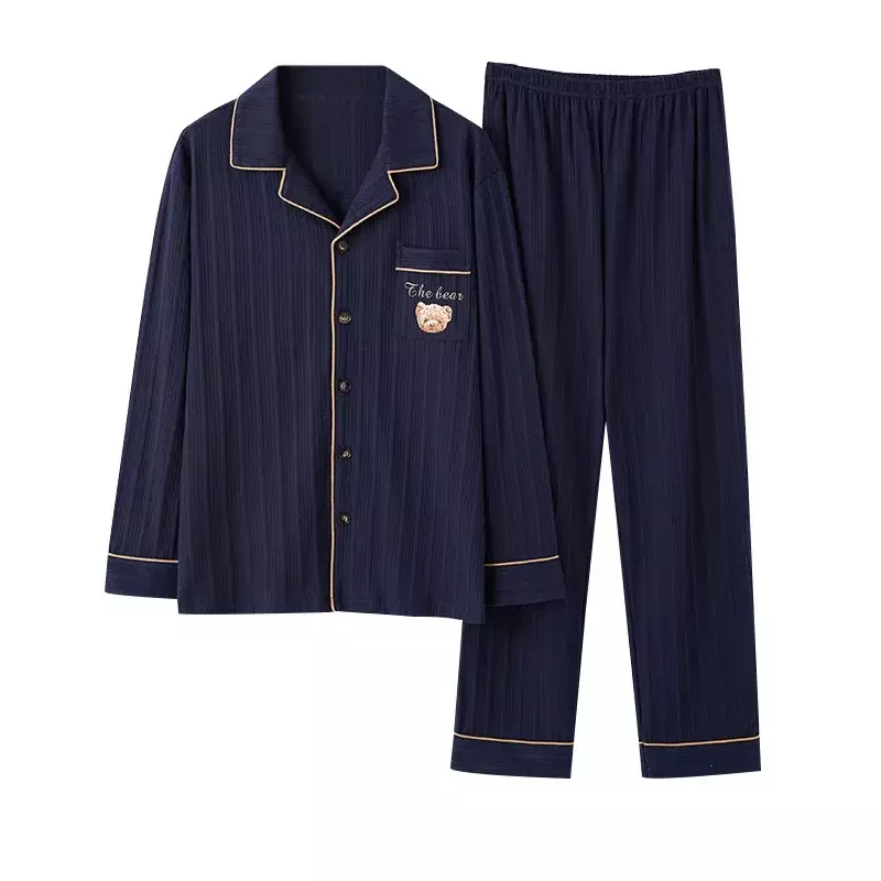 Pijama de algodão monocromático masculino, cardigã solto, manga longa plus size, terno de lazer para casa, jovem, primavera e outono