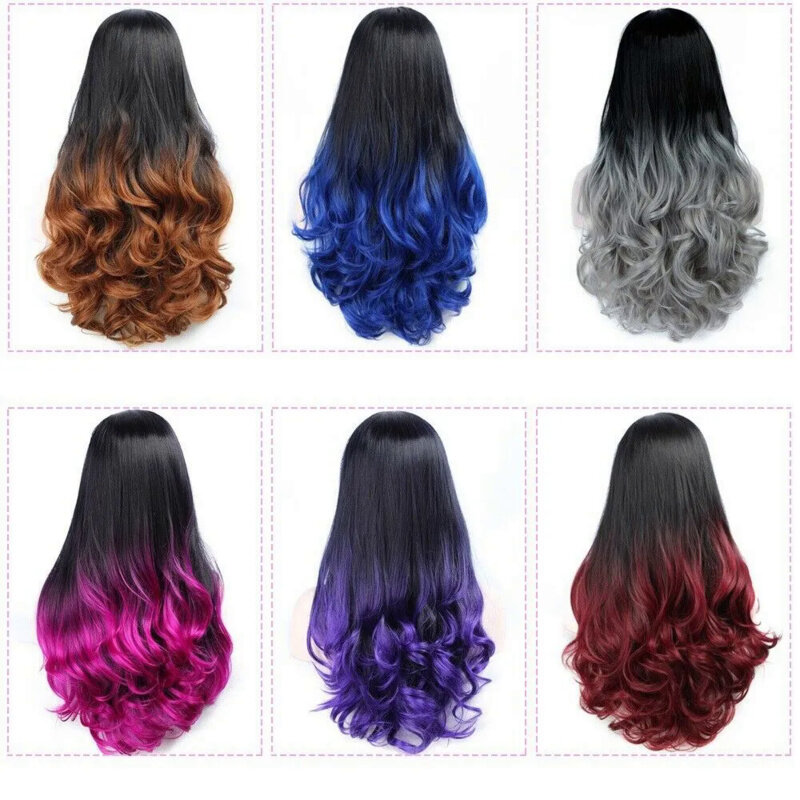 28 ''Synthetic Ombre Body Wave Middle Part Wig for Bla Woman Cosplay Wigs 70cm