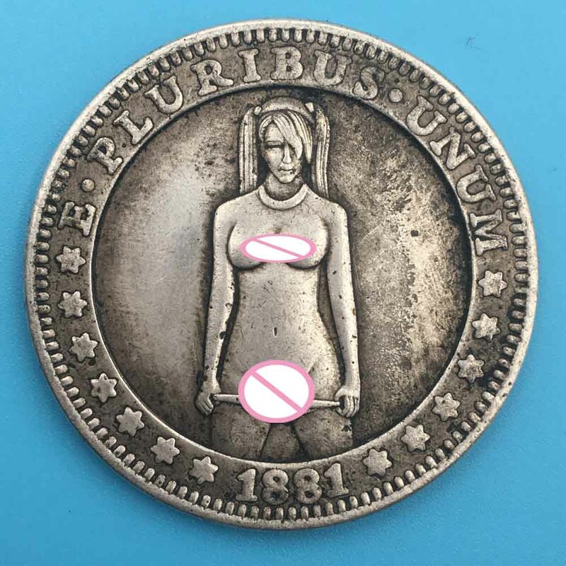 Luksusowy klub nocny seksowna dziewczyna jednodolarowe monety sztuki 3D romantyczna para kieszonkowa zabawna moneta pamiątkowa szczęśliwa moneta + torba na prezent