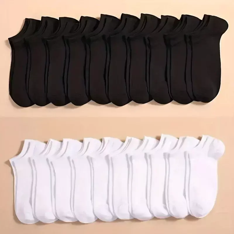 Calcetines tobilleros de algodón para hombre y mujer, calcetín Unisex de corte bajo, color negro, blanco y gris, suaves y ligeros, 10, 20 o 40 pares