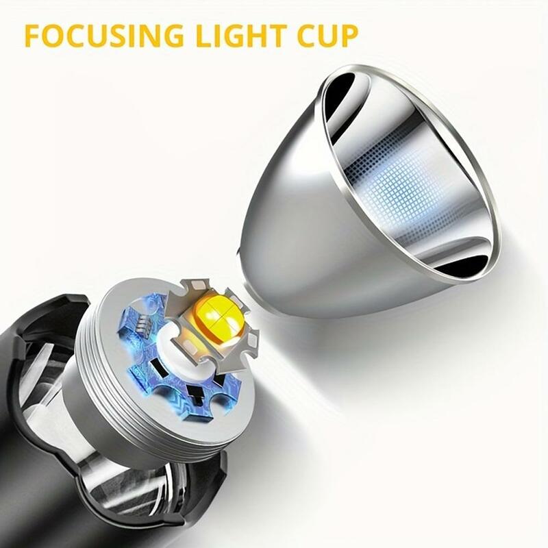 Lanterna LED multifuncional recarregável mini USB com luz lateral COB, lanterna de acampamento impermeável, altos lúmens
