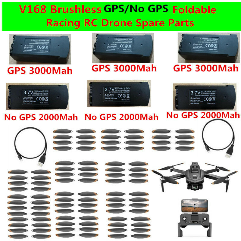 Accesorios de repuesto para Dron V168, sin escobillas, flujo óptico, GPS, sin GPS, 7,4 V, 3000Mah, batería/hélice/brazo de 2000Mah