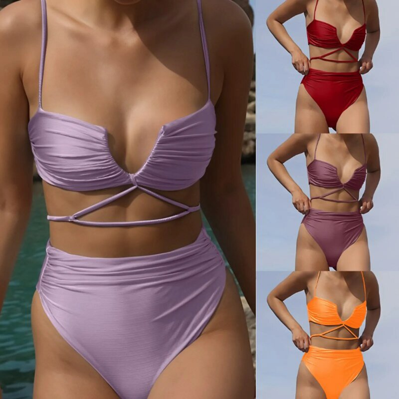 Woman'S Clothing Split Sexy Bikini Fashion With Bra Pad No Steel Bra Swimsuit Biquinis Feminino 2024 Pullover Roupas Feminina