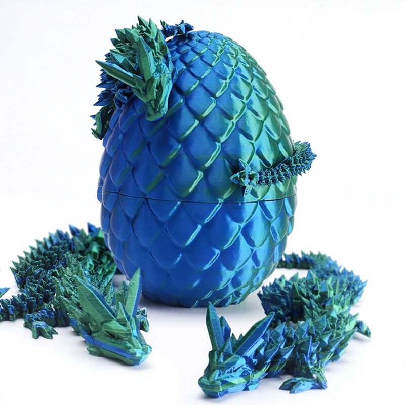 4 Piece 3D Printed Dragon With Egg - Crystal Dragon As Shown PLA Posable Flexible Articulated Dragon