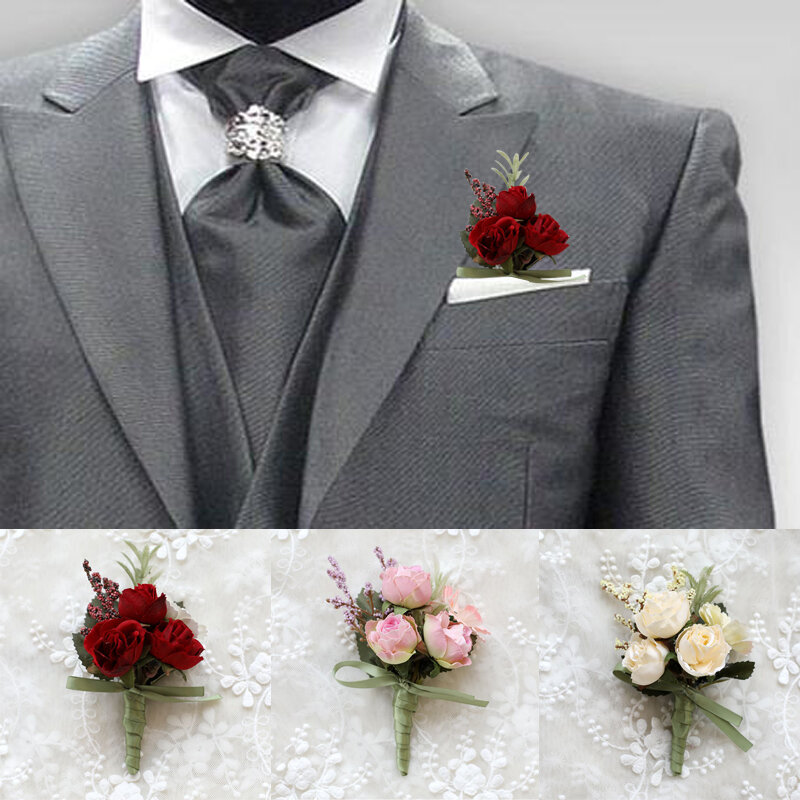 Bruidegom Boutonniere Man Pin Pak Corsage Bruids Knoopsgat Bruiloft Pols Flower Party Mariage Decor Kunstzijde Rose Bloemen