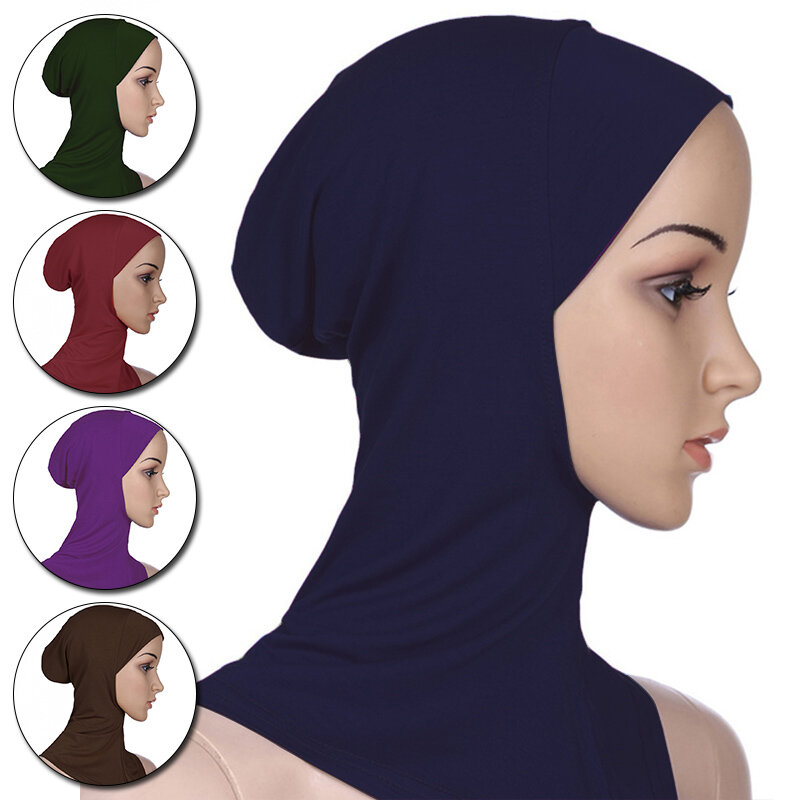 Women Muslim Underscarf Head Cover Solid Color Headscarf Inner Hijab Caps Islamic Underscarf Ninja Hijab Scarf Hat Cap