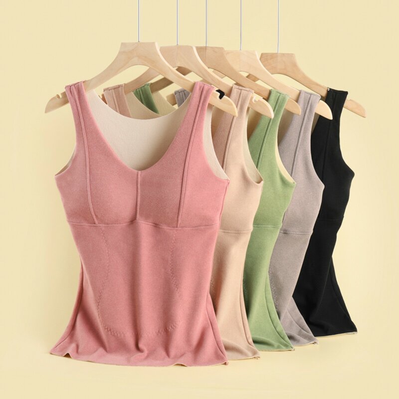 Autumn And Winter Velvet Thermal Vest For Women With Breast Pads Large Size Seamless Thermal Underwear Keep Warm Camis Bottom