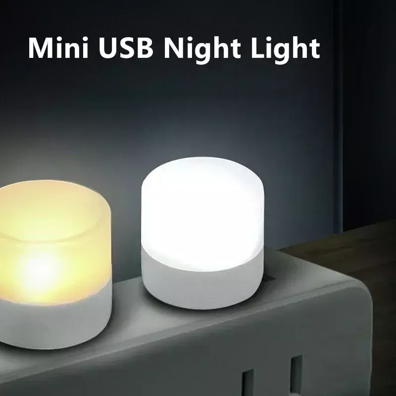 Mini USB Night Light com plug, proteção para os olhos, leitura de livros, computador, carregamento de energia móvel, lâmpada LED, branco quente, 1pc, 50 pcs