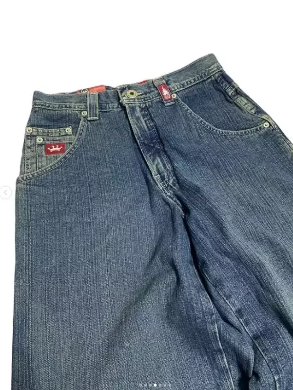 Hip Hop Jnco Jeans Harajuku Street Pocket bestickte Baggy Denim Hose mit weitem Bein Mann Retro neue Mode hohe Taille gerade Hose