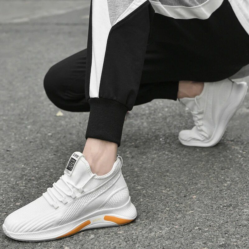 Кроссовки мужские на шнуровке, стельки с регулируемым подъемом 6 см, Повседневная модная обувь, белые