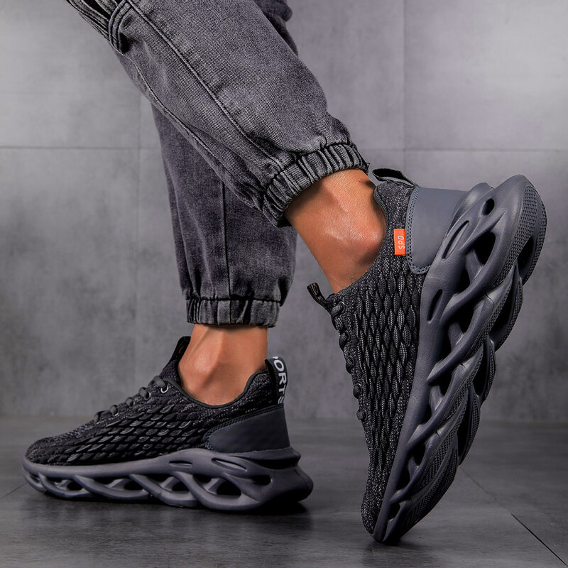 MAEDEF-Zapatillas deportivas de punto para hombre, calzado ligero con estampado, amortiguación, para correr