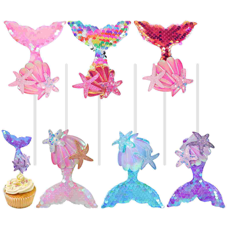 Dekorasi kue putri duyung, perlengkapan pesta ulang tahun, atasan Cupcake untuk anak perempuan
