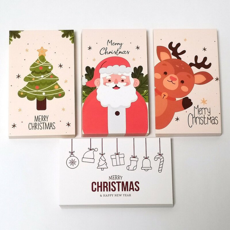 10-50Pcs Merry Christmas Gift Cards บัตรอวยพรคริสต์มาสสติกเกอร์ต้นไม้น่ารักออกแบบสำหรับ2022ใหม่ปี