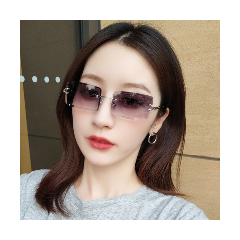 3Pairs of Rimless Rectangular Sunglasses Colored Fashion Retro Transparent Square Glasses Unisex Suitable for Daily Wear