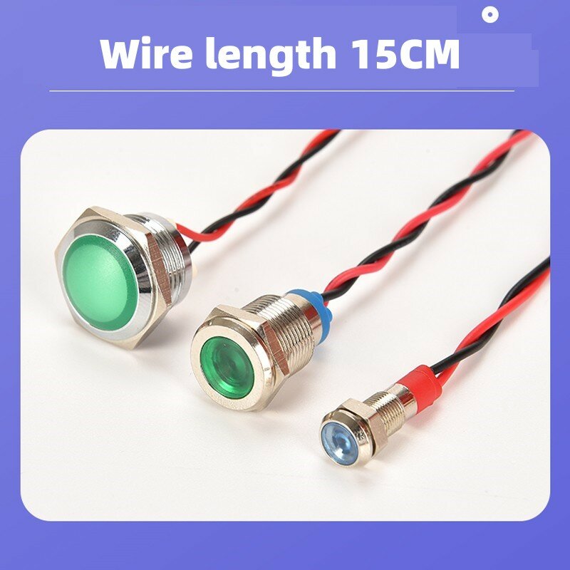 Luz indicadora de metal LED impermeável, luz de sinal com fio, vermelho, amarelo, azul, verde, branco, 6mm, 8mm, 10mm, 12mm, 16mm, 19mm, 22 milímetros, 3v, 5v, 6v, 12v, 24v, 220v