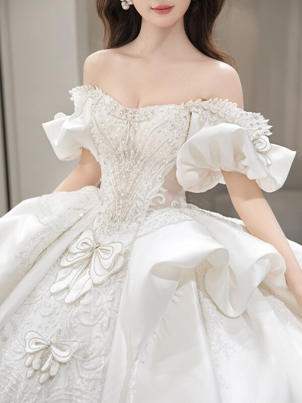 Sexy Off Shoulder Wedding Dress 2024 New Satin Wedding Gown Princess Luxury Lace Embroidery Vestido De Noiva Custom Pluse Size