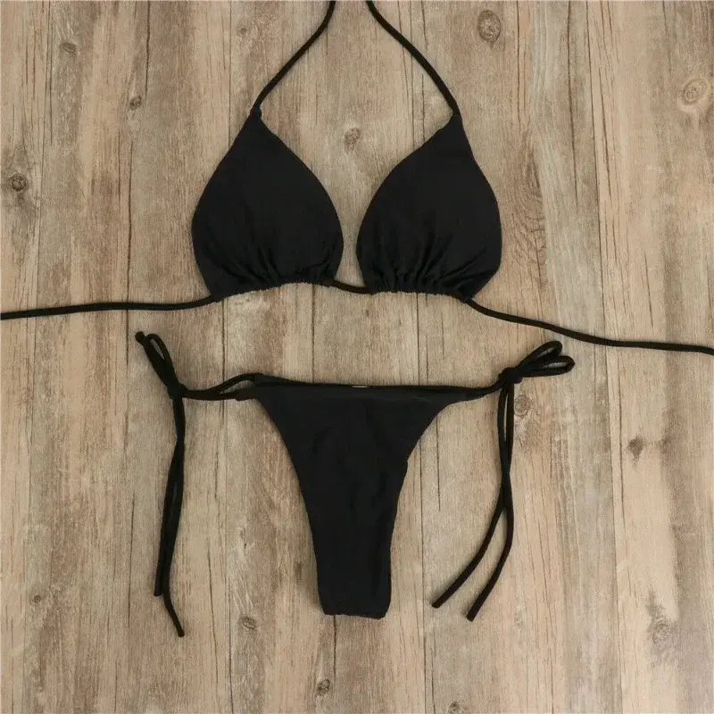 Beach Style Swimsuit For Women Sexy Halter Swimwear Solid Thong Female Bikini Set bathing suit bikini bikini 2022 mujer lingerie