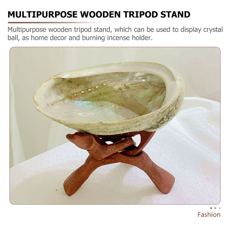 Wooden Tripod Jewelry Dish Stand Rack Holder Spheres Abalone Shell Bowl Display Show