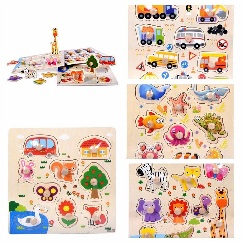 Cartoon Animal Car Wooden Peg Puzzles Board Toddler Preschool Educational Toy Kids Vehicle Child Gift Baby Montessori Toy
