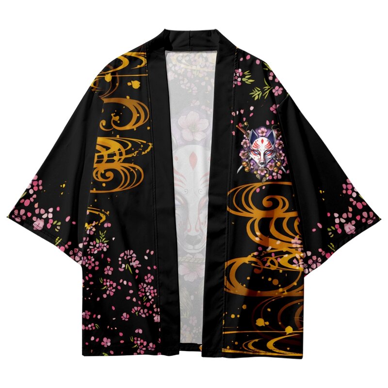 Kimono Streetwear kardigan mode Jepang Fox pedang Samurai Print, jubah Harajuku Wanita Pria Haori Yukata ukuran Plus 4XL 5XL 6XL