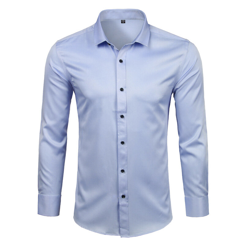 Camisas de vestir de fibra de bambú para hombre, camisa de manga larga ajustada, camisas formales elásticas con botones informales para hombre de negocios 2023