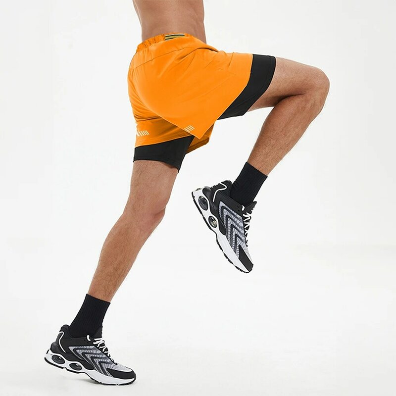 กางเกงขาสั้นวิ่งออกกำลังกายผู้ชายกางเกงขาสั้นเล่นกีฬาแบบ2-in-1แห้งเร็วฝึกออกกำลังกายฟิตเนสกางเกงออกกำลังกายสำหรับฤดูร้อน