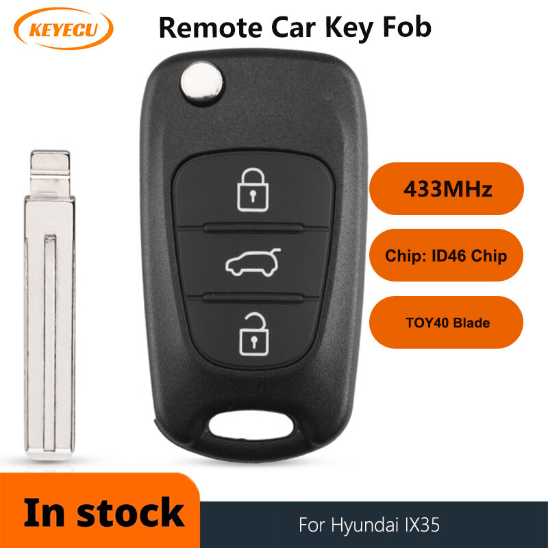 KEYECU-mando a distancia de coche plegable para Hyundai I30 IX35 ELANTRA Tucson SONATA NF 433Mhz ID46 Chip 3 botones Flip
