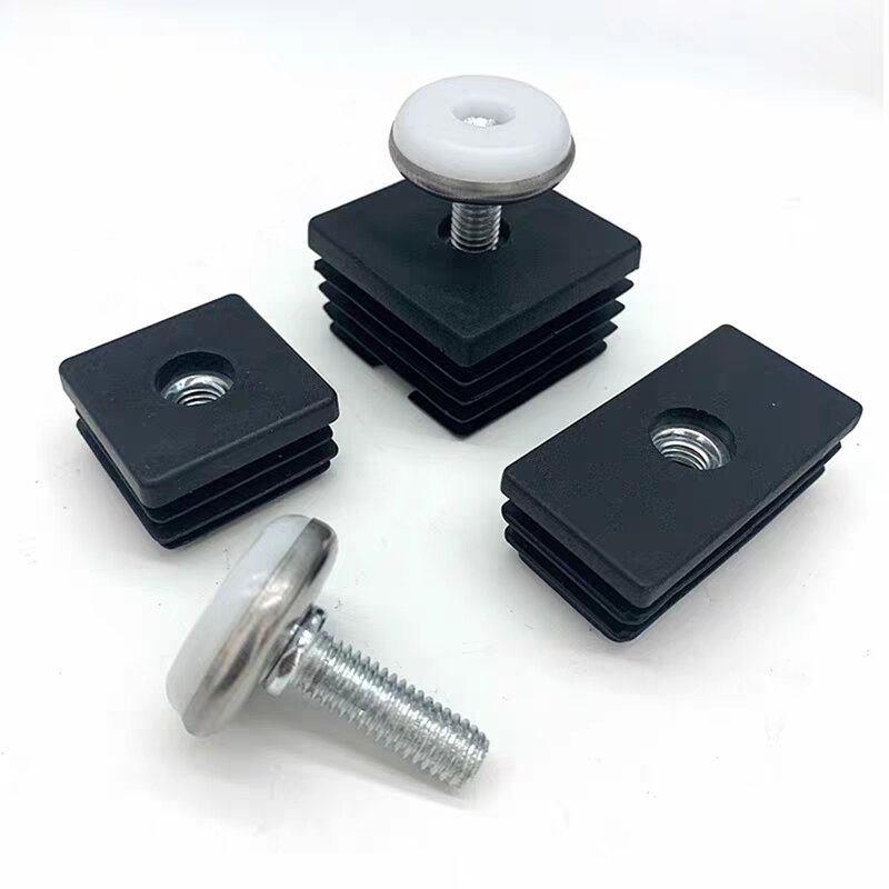 4Pcs Adjustable Furniture Feet Nylon Base Levelers And Black Plug With M8 Nuts Leveling Foot For Table Chair Sofa Legs
