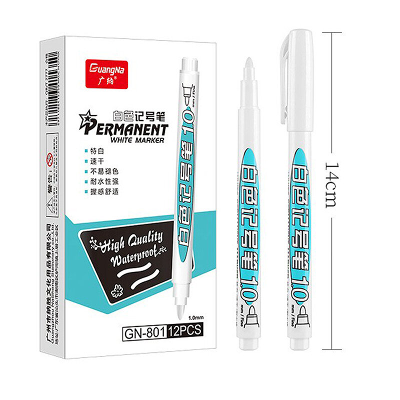 ปากกาทำเครื่องหมายสีขาวกันน้ำปากกาวาดลายเส้นภาพวาดยางปากกาเจลถาวร