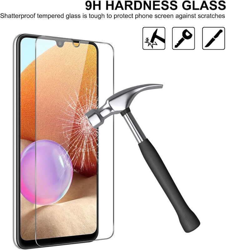 1/4 pezzi per Samsung Galaxy A32 4G-5G vetro temperato ad alta definizione funzione anti goccia pellicola protettiva per schermo intelligente in vetro
