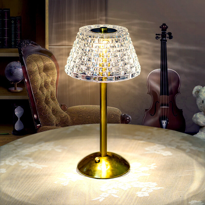 Rechargeable Bar Table Lamp Touch Sensor Crystal Table Lamp Wireless LED Night Light for Bedroom/Coffee/Resturant Decor