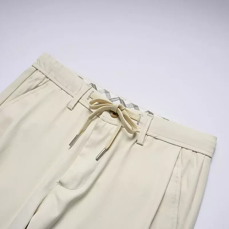 Pantalones largos de seda de hielo para hombre, pantalón holgado de estilo fino, secado rápido, tubo recto, cintura elástica, blanco roto, informal de negocios, 2023