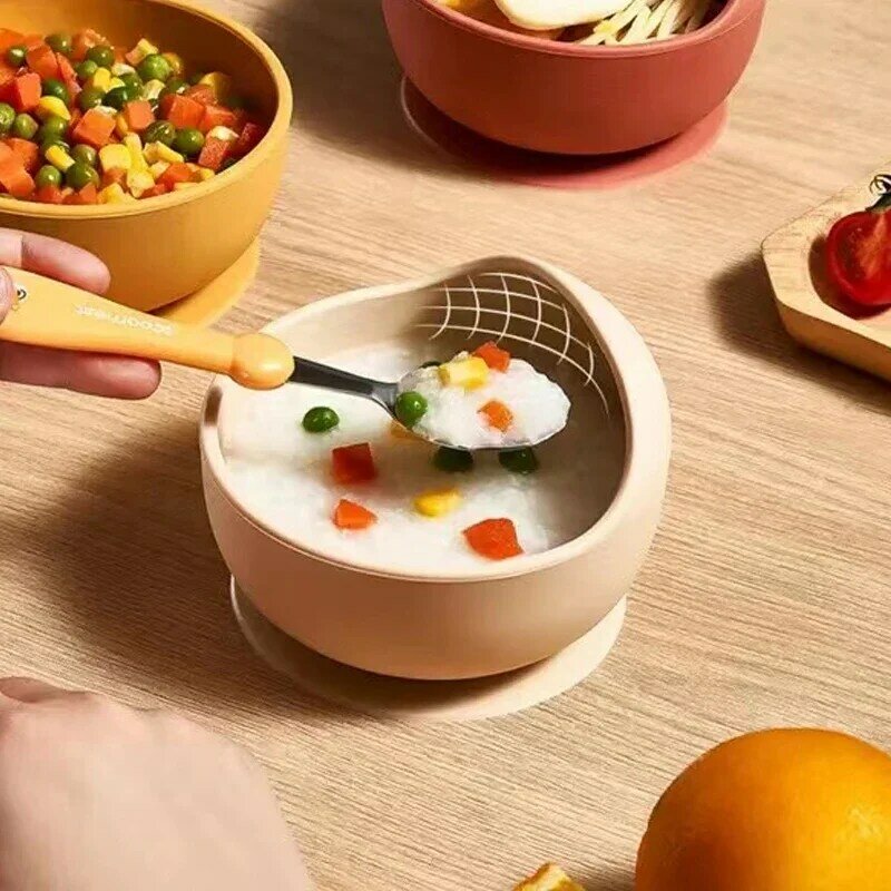 3PCFood GradeSilicone Baby Feeding Bowl Set Solid Color Waterproof Kids Feeding Bowl with Spoon ChildrenTableware Baby Gadgets