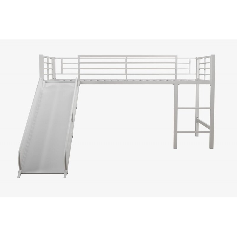 DHP 주니어 트윈 메탈 로프트 침대, 슬라이드 포함, 다기능 디자인, 흰색 슬라이드 포함