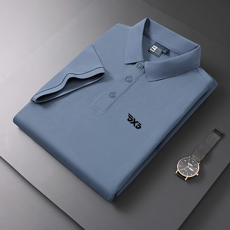 Kaus POLO lengan pendek pria, t-shirt bisnis modis huruf istimewa Musim Panas 2024