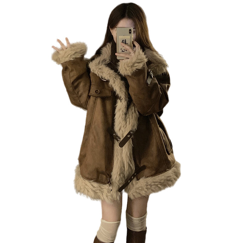 여성용 스웨이드 스탠딩 칼라 코튼 재킷, 남녀공용 겨울 패션 브랜드, 커플용 따뜻하고 두꺼운 재킷
