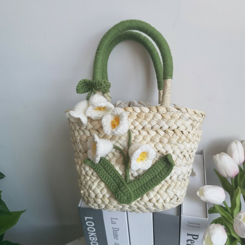 Новая плетеная вручную соломенная модная свежая милая сумочка с лилией