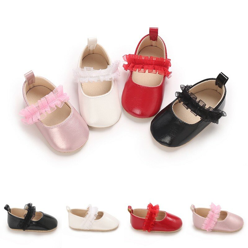 Primeiro par de sapatos de caminhada do bebê, sapatos de couro moda feminina, sapatos Princess Lace Mary Jane