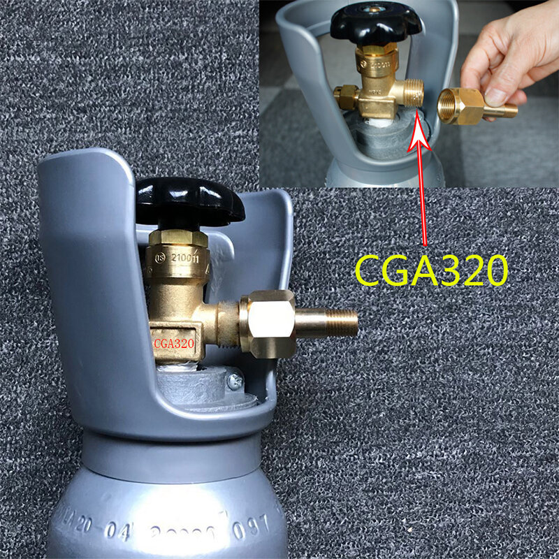 Serbatoio CO2 regolatore dado CGA-320-filettatura inferiore in ottone di anidride carbonica che riceve vite Fisher e nichel adattatore NPT da 1/4"