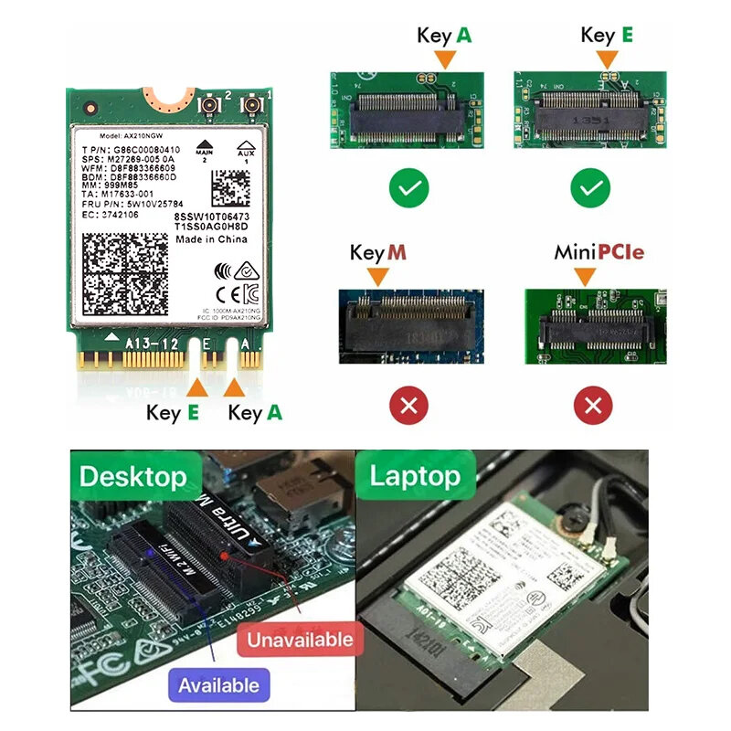 بطاقة لاسلكية AX210NGW ، واي-e ، بطاقة لاسلكية ، 5.3 Mbps ، مجموعة سطح المكتب bbsp ، هوائي 802.11ax ثلاثي النطاق 5Ghz 6G AX210NGW من Wifi6 AX200