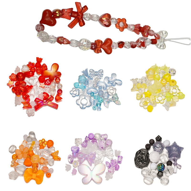 20 buah/lot campuran acak transparan kupu-kupu bunga akrilik manik-manik DIY buatan tangan kalung gelang kerajinan perhiasan membuat persediaan